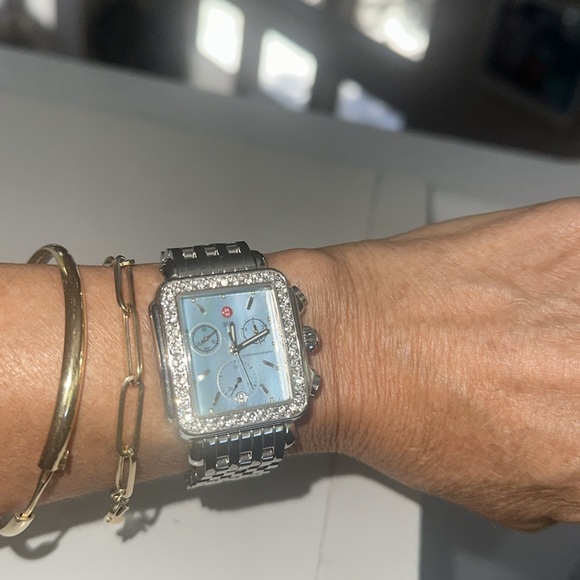 SOLD Gorgeous diamond Michele Deco watch baby Blue face - Picture 4 of 15